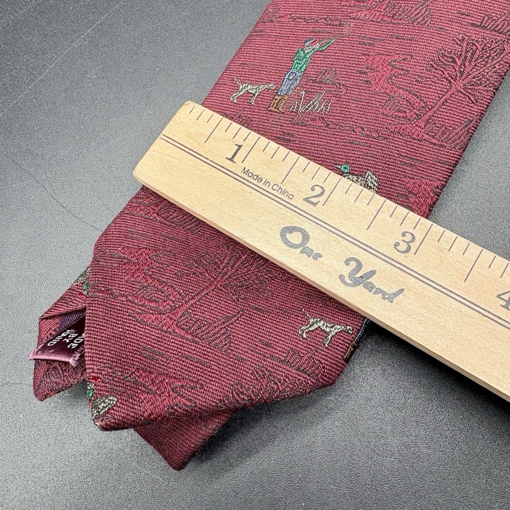Polo Ralph Lauren Hunting Scene Tie Burgundy Wool Silk Handmade USA 3" 54" - Picture 8 of 11